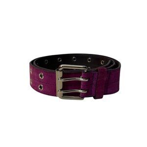 Purple Suede Double-Prong Belt With Metal Eyelets & Buckle For Women